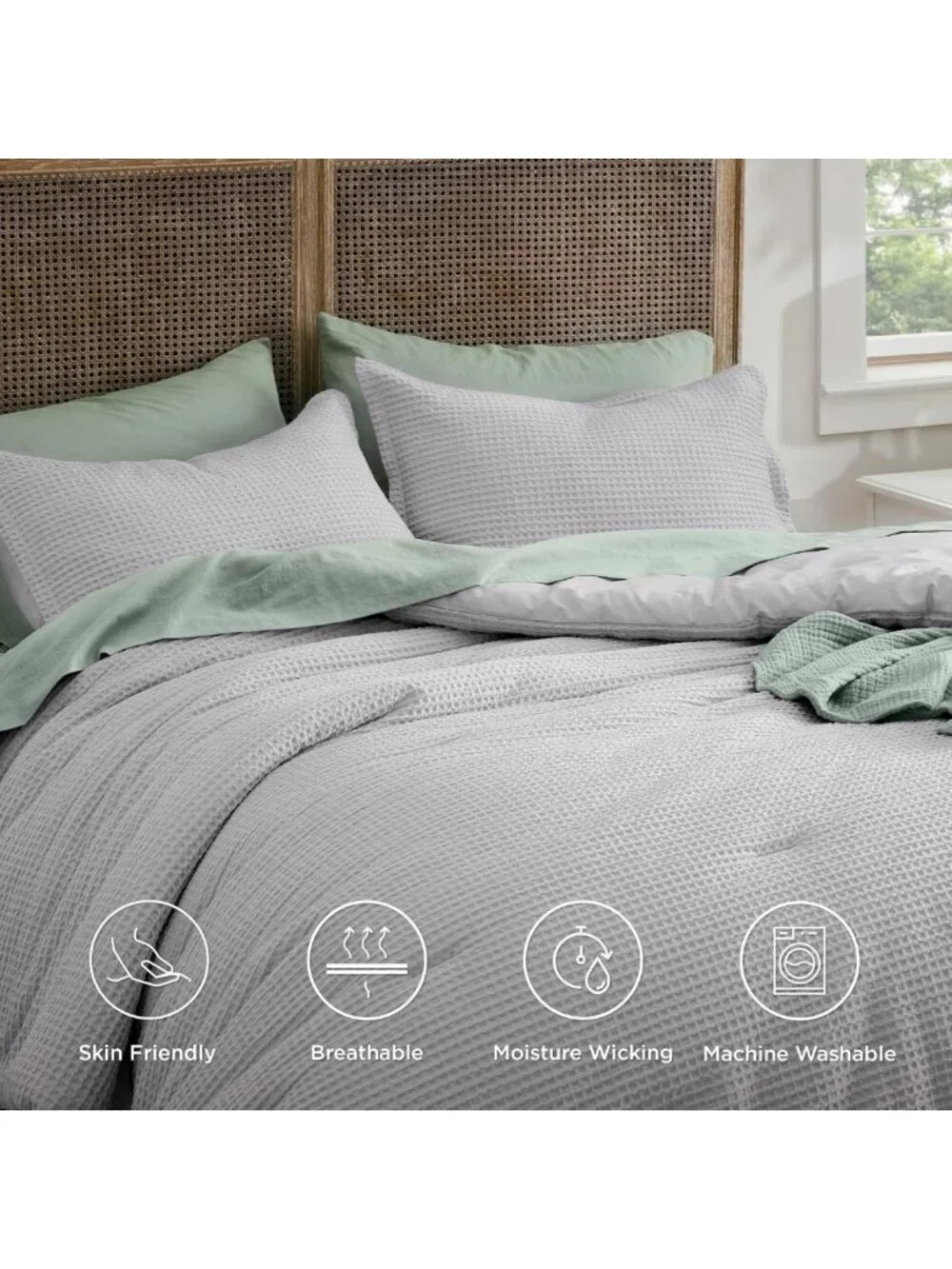 Cozy King Size Waffle Comforter Set, Soft Cotton, Stylish Grey Bedding